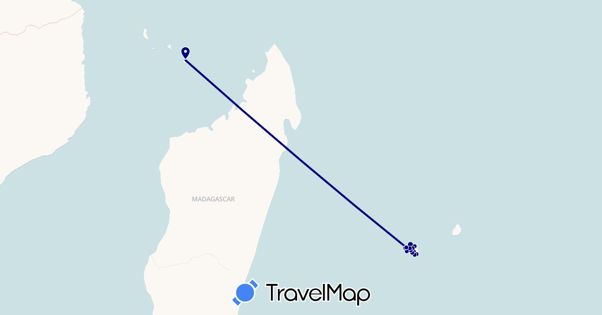 TravelMap itinerary: driving in Réunion, Mayotte (Africa)